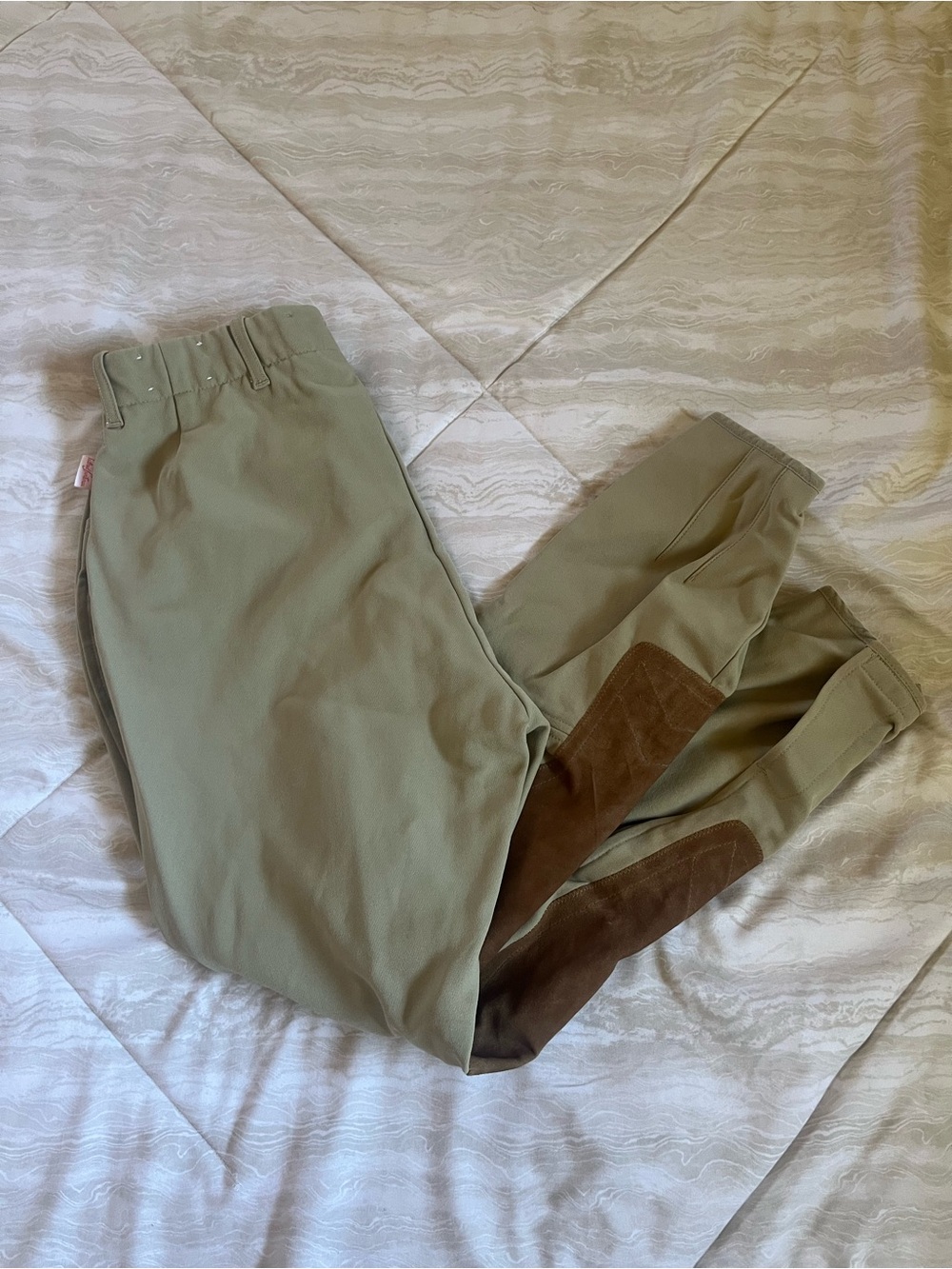 The Tailored Sportsman Olive Green Corduroy Riding Pants with Brown Knee Patches